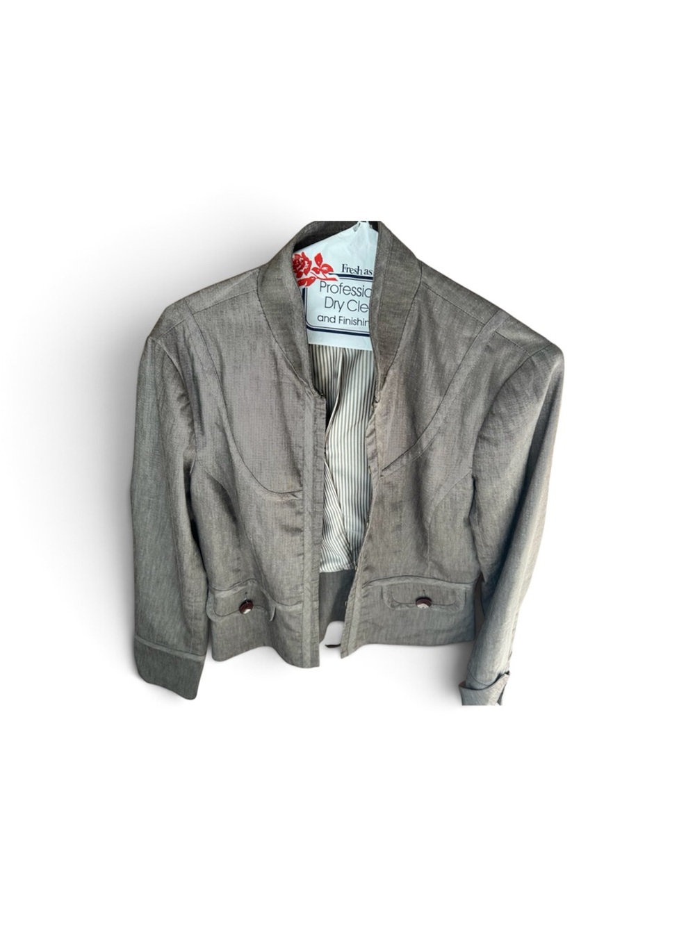 Gray Women's Collarless Cropped Jacket; no size tag S
